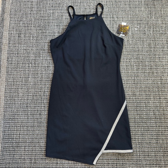 Planet Gold Blue Asymmetrical Sheath Dress Halter - Picture 1 of 3